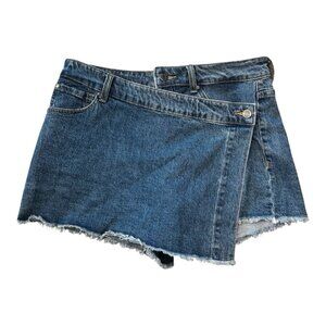 GUESS Mini Jean Skirt Sz 6 Asymmetrical Button Denim Blue